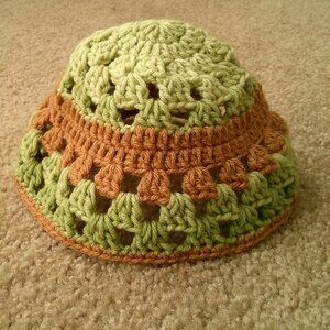 Handmade Crochet Beanie Hat Mint Green and Brown Girls